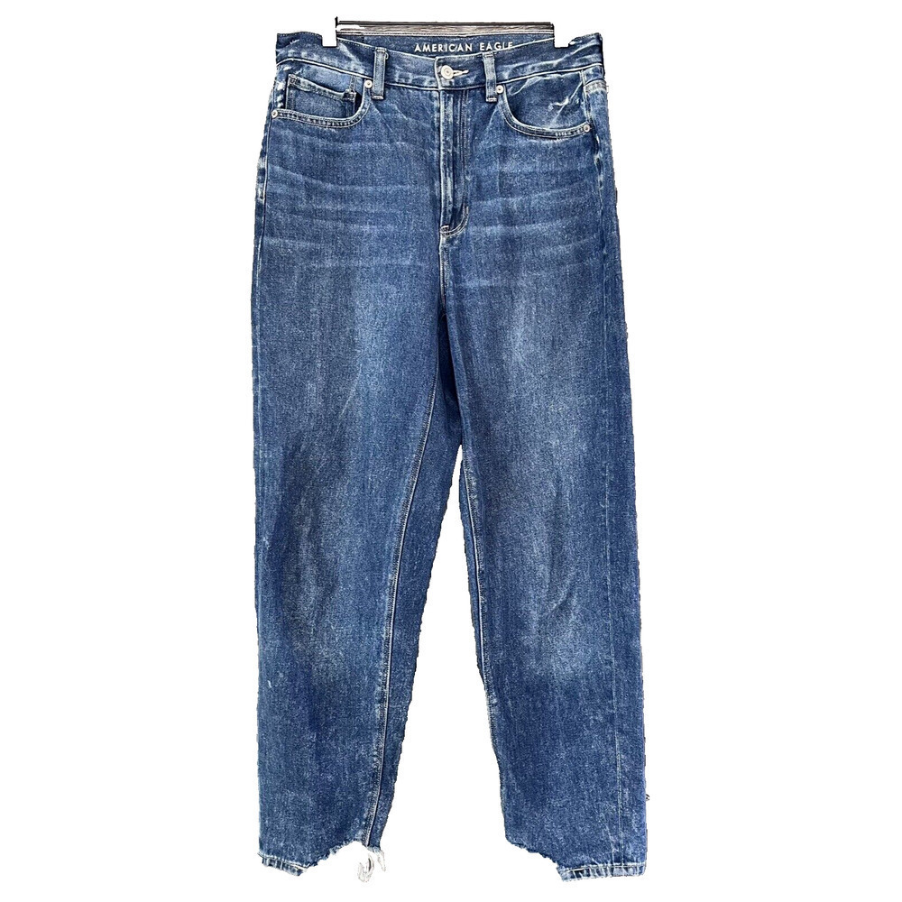 American Eagle Women's Relaxed Mom Jeans Size 6 Chewed Hem Distressed